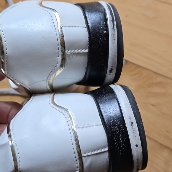 EURO RETRO FAUX LEATHER White GOLD STARS Platform Sneakers with Gold Trim 8.5 - Picture 5 of 12